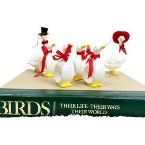 Vintage White  Duck Napkin Rings Ron Gordon 1983 set of 6 W/Duck Figurines 80s